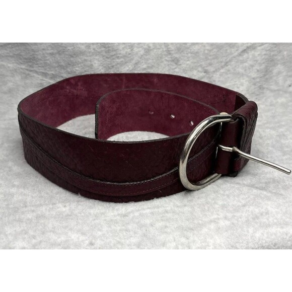 Gail Labelle Belt Vtg 80s Wide Burgundy Textured‎ Art to Wear Silver France Boho main image 7